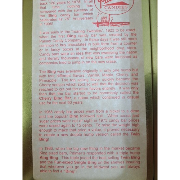 Vintage Twin Bing 75th Anniversary Advertising Tin Box With Paper - Picture 6 of 6